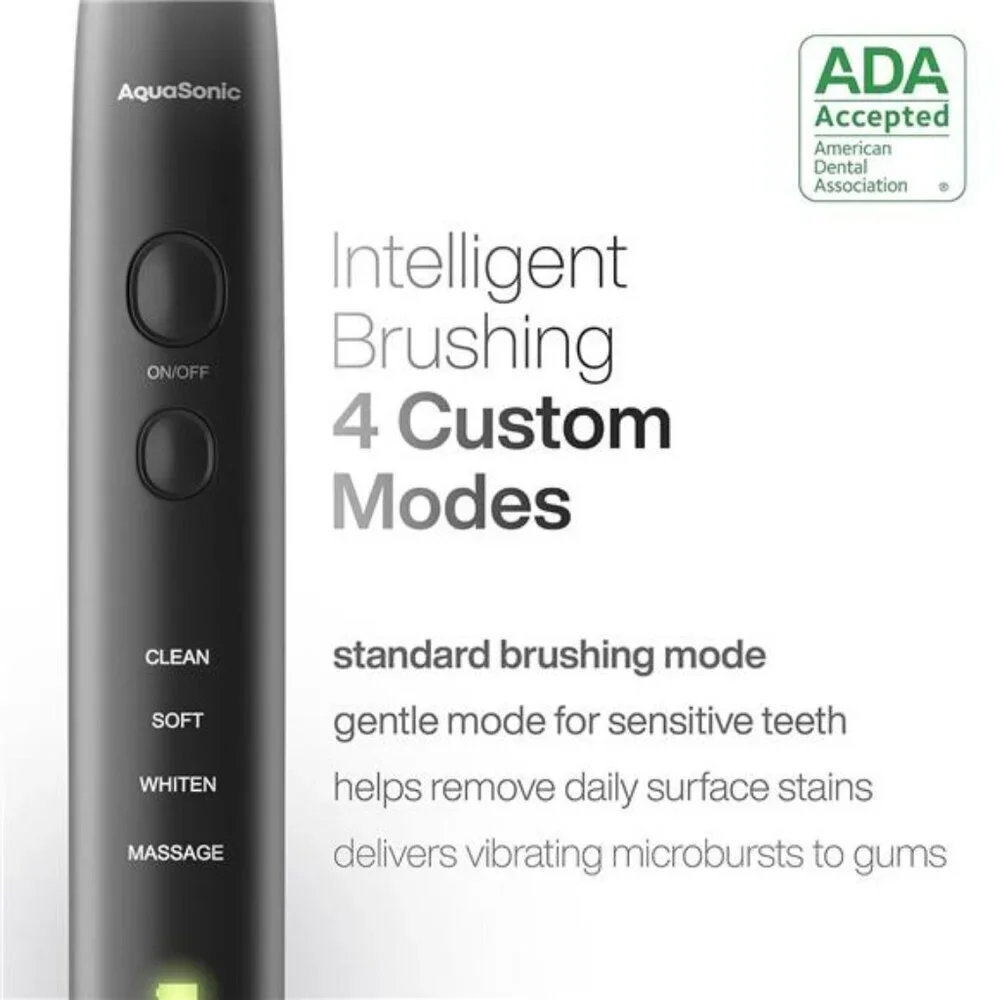 AquaSonic Black Series Electric Toothbrush 8 Heads Travel Case Whitening